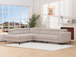 Vente-unique - Eckrelaxsofa elektrisch - Ecke links - mit ausziehbarer Sitzfläche - Stoff - Beige - MONISO