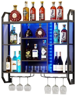 TWSOUL Weinregal Schwebende Wandregal Mit LED-Licht, mit Glasregal, Verstellbares Regal, 90*90cm Wandmontage Flaschenhalter für Bars, Weinkeller, Küche