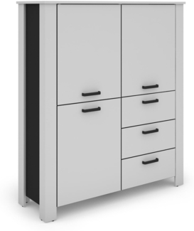 byLIVING Higboard FARO/Stollenoptik / 3 Türen und 3 Schubkästen/verstellbare Einlegeböden/viel Stauraum/Sideboard/Kommode/Maße: B 160, H 84, T (Weiß)