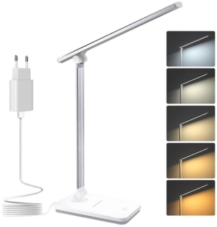 HT LED Schreibtischlampe Dimmbare Tischlampe, LED fest integriert, 5 Farbmodi und 5 Helligkeitsstufen Blendfreie Augenschutz-Desk Lamp