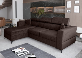 AX LIVING Ecksofa klein mit Schlaffunktion Ribella – 265 cm breit, Braun Links