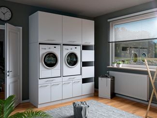 Laundreezy Mehrzweckschrank-Set Laundreezy, 6-tlg. Mehrzweckschrank-Set B/H/T 186/238/68 cm, (6-St), Breite 186 cm, Soft-Close-Funktion, höhenverstellbare Füße