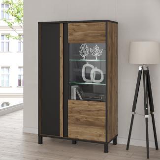 FORTE Hayato Highboardvitrine, Holzwerkstoff, Braun/Schwarz, 95,4 x 158,8 x 42 cm