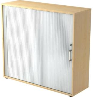Hammerbacher Rollladenschrank, horizontal, 3 Ordnerhöhen, 110 x 40 x 120 cm, Ahorn/Silber, Chromgriff