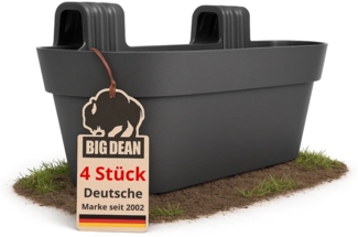 BigDean 4x Blumenkasten Balkongeländer 50cm Blumenkästen mit Wasserspeicher Balkonkasten mit Halterung Anthrazit