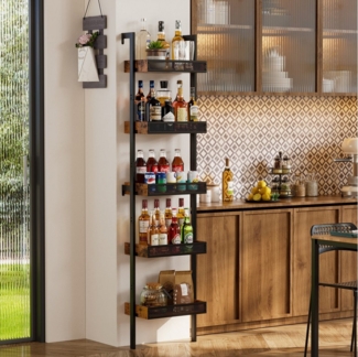 TWSOUL Weinregal 5-Tier freistehende Liquor Flasche Display Regal mit Zäunen, 174cm, Wand montierte schwimmende Regal Lagerstand für Küche Bar, Holz