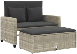 vidaXL Gartensofa mit Kissen 2-Sitzer Hellgrau Poly Rattan 365137
