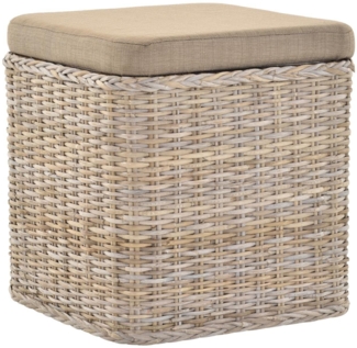Krines Home Sitztruhe Rattan Wäschekorb Quadratisch Wäschetruhe Sitz gepolstert Flur-Bank, Aufbewahrungsbox mit Deckel Bad-Hocker Sitzhocker Wäschesammler