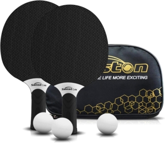 Profi Tischtennisschläger Set inkl. 3 Bällen, 2 Ping Pong Paddel, schwarz