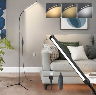 LMaxhome LED Stehlampe Wohnzimmer Dimmbar mit 3 Farbtemperaturen 152cm Stehleuchte Leselampe, Höhenverstellbar, LED fest integriert, 3000K Warmweiß, 4000K Naturweiß, 6000K Kaltweiß, 360° Schwanenhals Eckleuchte für Schlafzimmer Spa Salon Reading Makeup