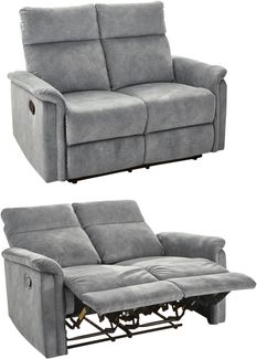 2-Sitzer-Relaxsofa Couch Liegefunktion Federkernpolsterung Velours Vintage Grau