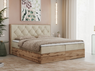 Boxspringbett, Schlafzimmerbett, Bettkasten - VENETO -140 x 200 cm - Beige Velvet - H3