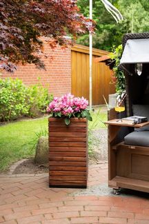 VIVANNO Pflanzkübel Holz BLOCK Säule, Braun Gestreift 43x43x80 cm