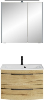 Saphir Badmöbel-Set Serie 7045 2-teilig Mineralmarmor-Waschtisch mit LED-Spiegelschrank, (Set, 2-St), Badezimmer-Set 73,2 cm breit, inkl. Türdämpfer, 2 Türen, 2 Schubladen