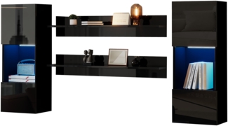 TV-Schrank-Set 2 x 40 x 29x105 cm + 2 x 100 x 18,5x20 cm, Hochglanzfront mit LED-Glas, Schwarz