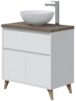 habeig Waschbeckenunterschrank Badezimmerschrank 78,5x46x80cm Weiß mit Holzplatte, Schublade ohne Waschbecken und Spiegel