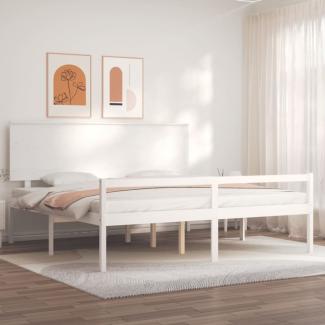 vidaXL Seniorenbett mit Kopfteil Weiß Super Kingsize Massivholz 3195497