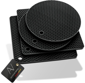 AVANA Topfuntersetzer Silikon Untersetzer Multifunktional Pfannenuntersetzer Topflappen, Zubehör für Töpfe, Pfannen, Auflaufformen, 4er Set, Hitzebeständig, Wabenmuster (2 Rund, 2 Viereckig)