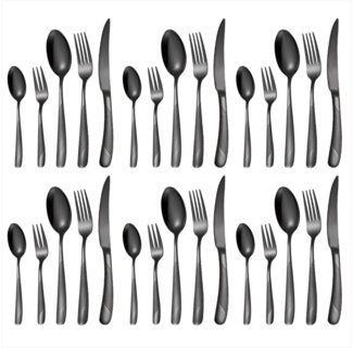 KingLux Besteck-Set 30 Teilig Edelstahl Besteck Set für 6 Personen Schwarz gehämmertes (30-tlg), 6 Personen, Edelstahl