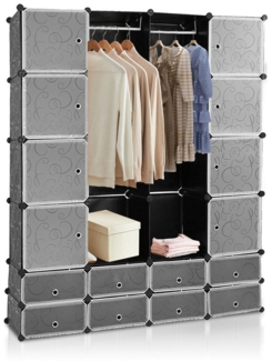 Clanmacy Kleiderschrank DIY Kombischrank Tragbarer Regalsystem für Schlafzimmer (DIY-Regalsystem, Staubschutz, 12/16/20/24 Fächer verfügbar) Mit Türen, Stapelbar, Einfache Montage