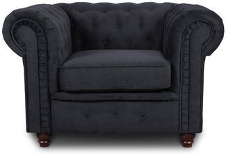 Sessel Chesterfield Asti - Couch, Couchgarnitur, Couchsessel, Loungesessel, Stühl, Holzfüße - Glamour Design (Schwarz (Capri 19))