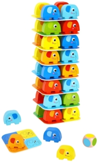 Tooky Toy Stapelturm TKF070A 46 Teile Höhe 38 cm Elefanten Würfel Balancierspiel bunt