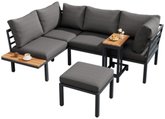 HAUSS SPOLE Gartenlounge-Set mit Sofa, Beistelltisch, Couchtisch, für Balkon und Garten, Grau, (Garten-Lounge-Set, Gartenmöbel-Set, Outdoor-Sofa-Set, Balkonset, 4-tlg, Sofa+Beistelltisch+Couchtisch (kann als Fußhocker verwendet werden), mit Tischplatte...