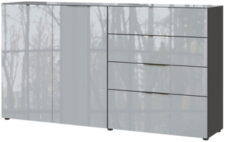 Sideboard Owingen / Oakland , Glas, Holzwerkstoff , Silber, Grau, Schwarz , 184 x 102 x 42 cm