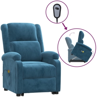 vidaXL Massagesessel mit Aufstehhilfe Blau Samt 3124846