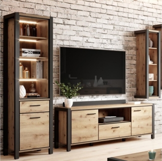 Lomadox Wohnwand ACCRA-83, (3-St), Moderne in Taurus Eiche Nb. mit Beleuchtung, B/H/T: ca. 250/200/41 cm