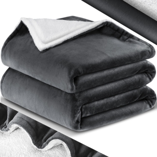 Kesser® Fleecedecke, Sherpa / Flanell, Anthrazit, 150x200 cm