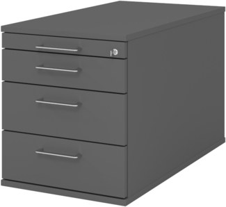 bümö Rollcontainer mit Schubladen, Container abschließbar aus Holz in graphit - Rollwagen für's Büro als Schreibtisch Unterschrank, Bürocontainer od. Schreibtischcontainer mit Bügelgriffe, TC30-G-G-BS