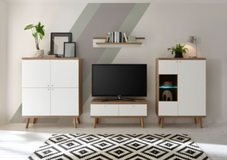 Wohnwand Merle 304cm eiche riviera / weiß matt Wohnzimmer Anbauwand