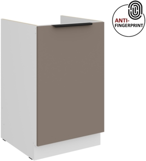 Küchen Spülenunterschrank 50 cm Küche ARIA Sandgrau ultra matt + Weiss matt, hochwertige Fronten mit Anti Fingerprint Beschichtung Küchenzeile Küchenblock