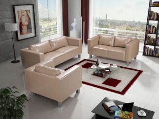 Sofa Set MAILAND 3-2-1 Sofagarnitur in Kunstleder Cappuccino