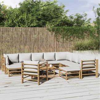 vidaXL 12-tlg. Garten-Lounge-Set mit Hellgrauen Kissen Bambus 3155098