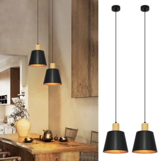 ZMH Pendelleuchte Vintage Esszimmer Hängelampe: 2 x Industrial Hängeleuchte Ø20cm Schwarz Metall E27 Esstischlampe Retro Esszimmerlampe 1 Flammig Pendellampe für Küche Schlafzimmer Wohnzimmer Flur Bar
