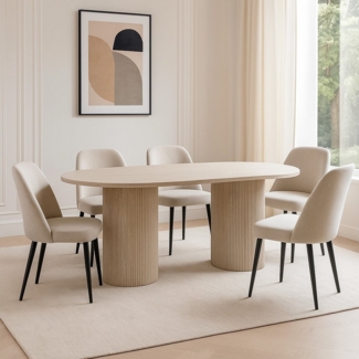 alesvelt Esstisch ovale massiver Travertin-Tischplatte edle Tischbeine im Säulenstil (1 Tisch), 200 x 100 x 75 cm