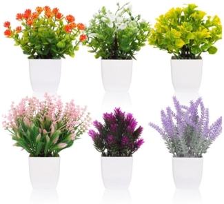 Künstliche Zimmerpflanze 6-teiliges Set künstlicher Blumentöpfe, Mini- Kunstpflanzen mit Topf, Coonoor, Tischdekoration Künstliche Zimmerpflanze für Zuhause/Büro/Draußen