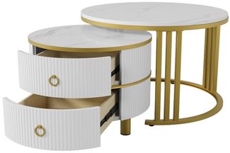 REDOM Couchtisch 2-teilig Beistelltisch mit Schubladen (Satztische mit Stauraum Pflegeleichte, 2-St, Wohnzimmertisch flexibel kombinierbar), 70*70*45+50*50*40 cm