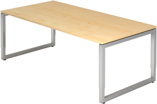 bümö höhenverstellbarer Schreibtisch R-Serie 200x100 cm in Ahorn, Gestell in Silber - großer PC Tisch für's Büro manuell höhenverstellbar, Computertisch verstellbar, RS-2E-3-S