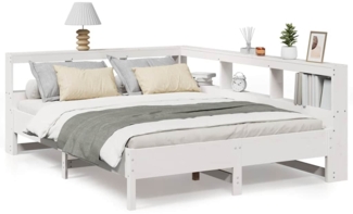 vidaXL Massivholzbett mit Regal ohne Matratze Weiß 160x200 cm Kiefer 3324416