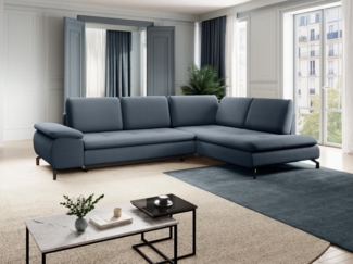 Vente-unique - Großes Ecksofa mit Schlaffunktion - Ecke rechts - Strukturstoff - Blau - ARCHIBALD