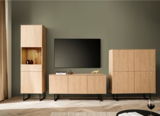 Home affaire Wohnwand Lund, moderne Anbauwand, Wohnzimmer-Set in Stone Oak, (3-St), enthält Vitrine, Lowboard und Highboard