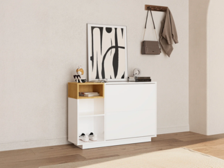 Vente-unique - Schuhschrank mit 2 Schuhfächern & 3 Ablagen - Weiß & Holzfarben - VYLARA