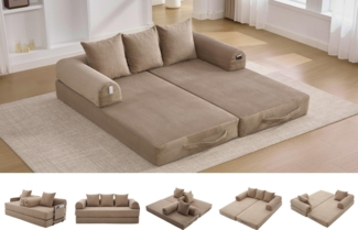 LVHOM Loungesofa faltbar mit Schlaffunktion, Stabil-/abnehmbarer Außenrahmen aus Metall, frei kombinierbar, Liege- oder Klappsofa, 3 Kissen, Hochelastischer Schaumstoff, weicher Cordstoff, Praktische Seitentaschen zur Aufbewahrung, Ideal für flexible R...
