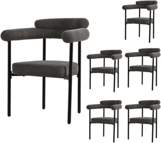 Merax Esszimmerstuhl (Set, 6 St), 6er Set Polsterstühle Wohnzimmer Samt Küchenstühle Eisengestell, Dunkelgrau