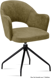 Armlehnstuhl drehbar (2er-Set) Dorcas 59 x 87 x 61 Schwarz/Olivgrün