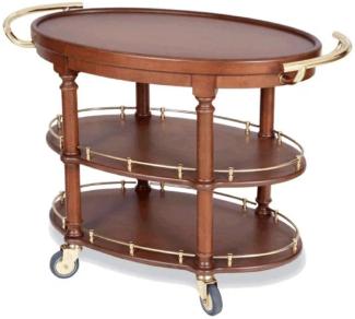 Casa Padrino Luxus Massivholz Servierwagen Braun / Messing 120x65 x H. 85 cm - Hotel Restaurant Gastronomie Trolley - Luxus Hotel Restaurant Gastronomie Accessoires - Luxus Möbel