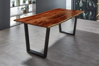 Esstisch Baumkante Nussbaum Akazie V-Gestell schwarz 120x80 cm Quila 526131
